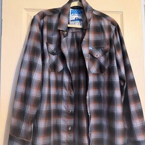 DIXXON Men’s Plaid Button-Down Shirt in Black, Brown & White